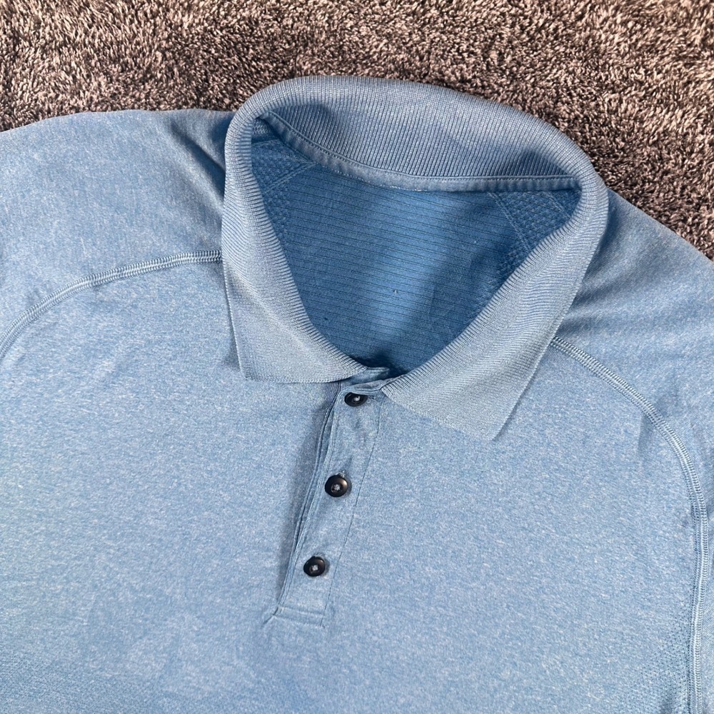 Lululemon Polo Shirt Mens L Metal Vent Tech Blue Short Sleeve Active Golf Tee